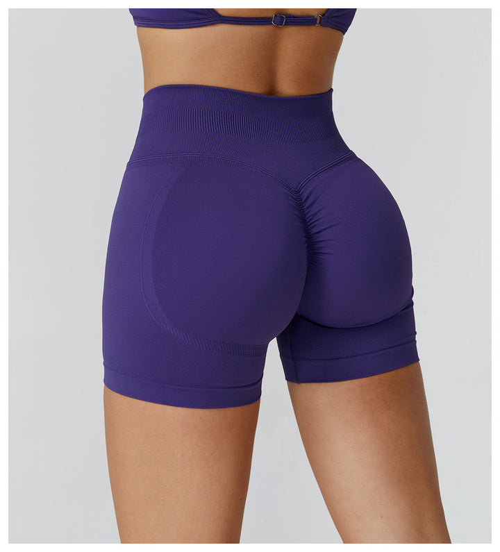Sollinarry Seamless Yoga Shorts High Waist Pleated Peach Hip Slim Fitness Clothes Outdoor Running Exercise Shorts