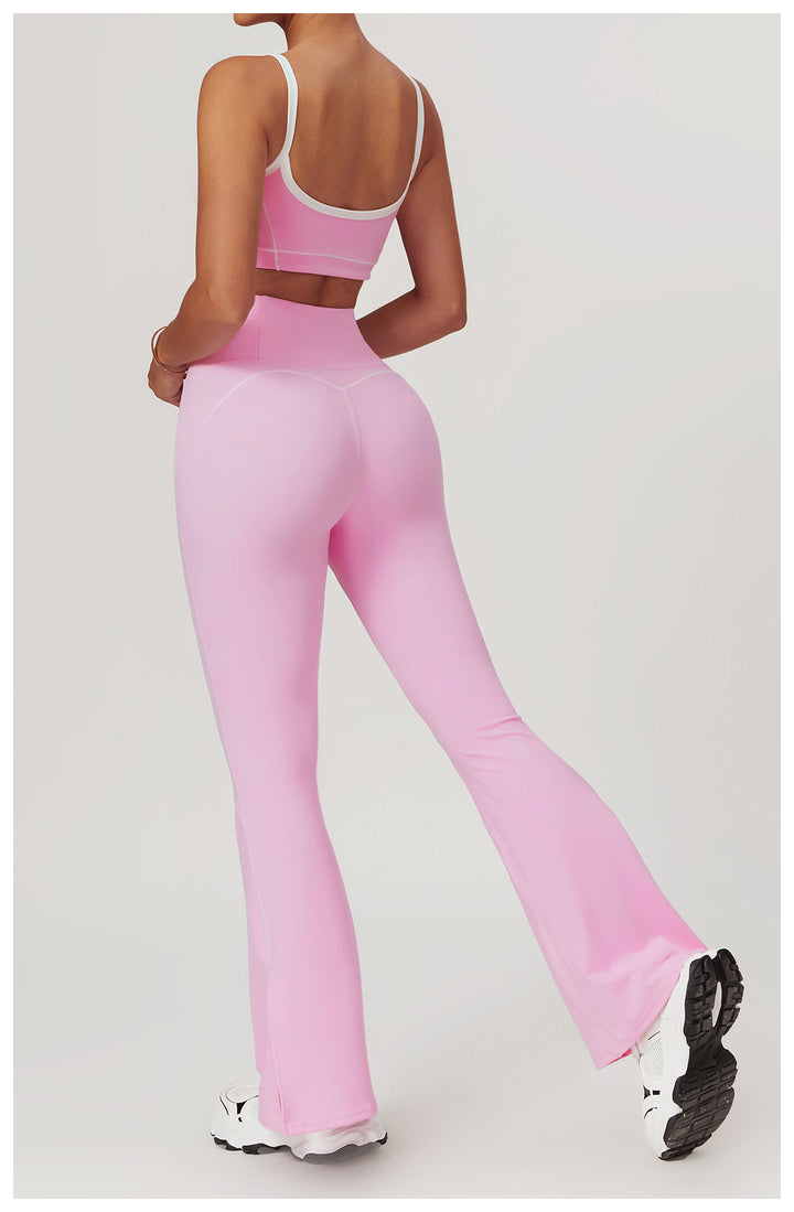 Sollinarry Summer Nude Feel Tight Back Yoga Clothes Suit Women Belly Contracting Hip Lifting Outdoor Running Sports Suit