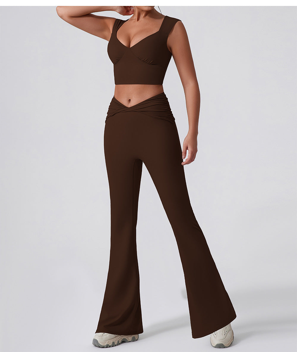 Wide Leg Tight Nude Feel Hip Lifting Yoga Bell Bottom Pants Dance High Waist Micro Pull Quick Drying Casual Sports Trousers Women