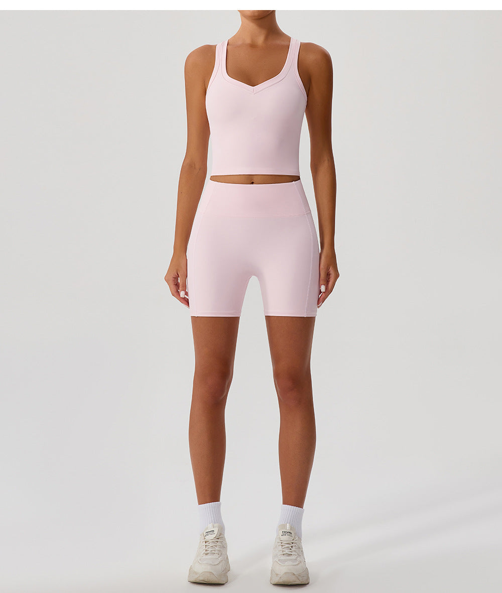 High Elastic Sports Yoga Vest High Strength I Shaped Outer Wear with Chest Pad Workout Running Top