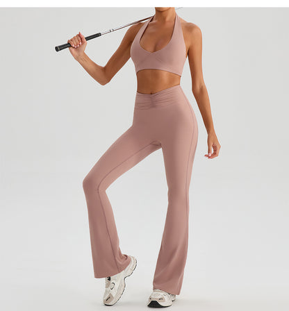 Nude Feel High Waist Hip Lift Yoga Pants Bell Bottom Pants Running Fitness Pants Slimming Tight Breathable Sports Pants