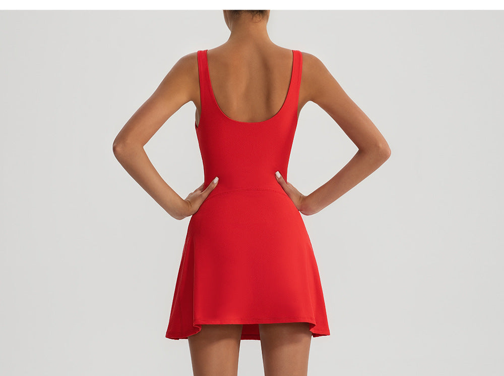 Indoor Outdoor Faux Two Piece Anti Exposure Tennis Dress High Elastic Belt Chest Pad Sports Outdoor Yoga Clothes Dress