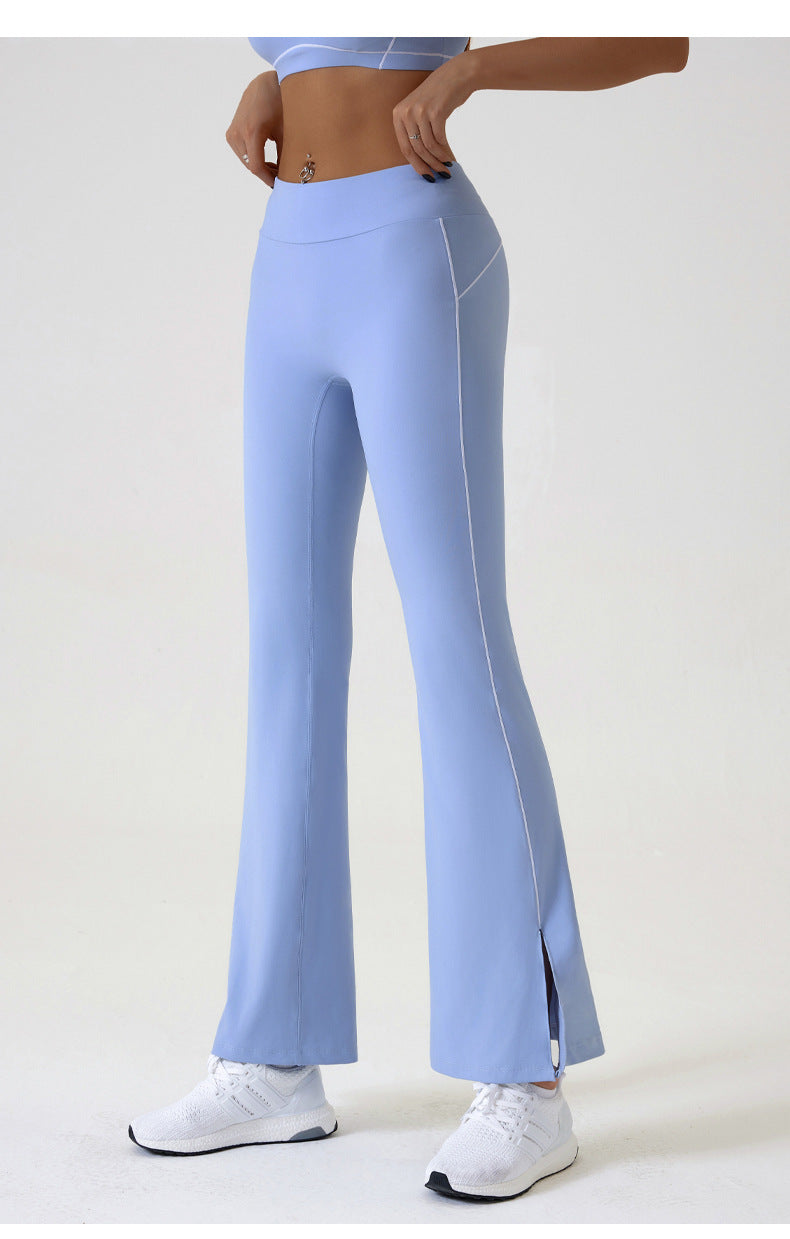 Summer High Waist Tight Nude Feel Hip Raise Yoga Pants Women Dance Fitness Outdoor Sports Horn Split Trousers
