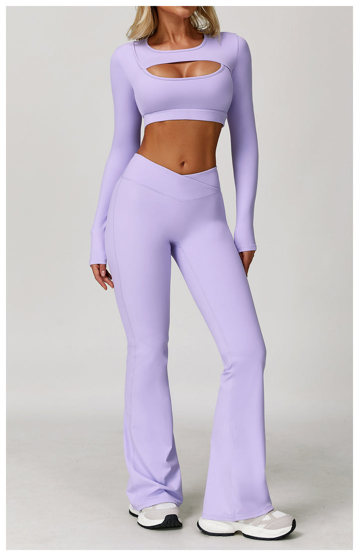 Tight Yoga Long Sleeve Shockproof Sports Hollow Out Cutout T shirt Running Workout Yoga Top