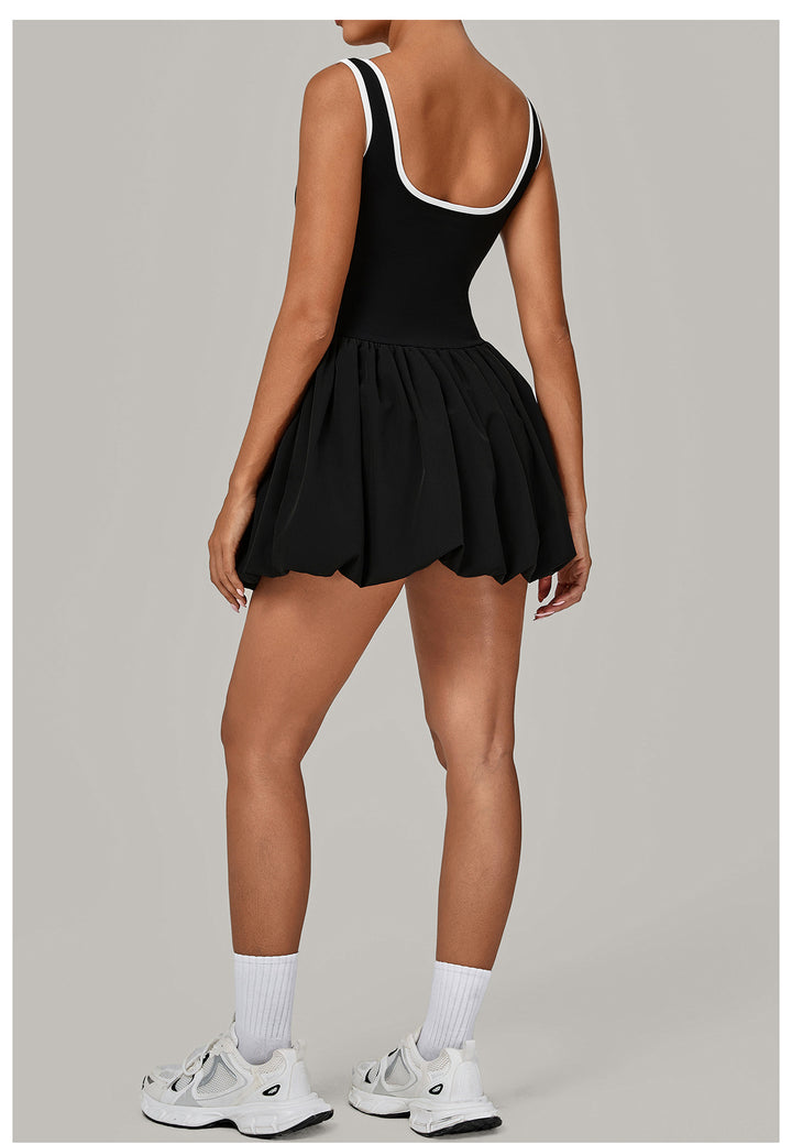 Contrast Color Nude Feel Faux Two Pieces Sports Dress Women Anti Exposure Bottoming Outdoor Running Fitness Tennis Dress
