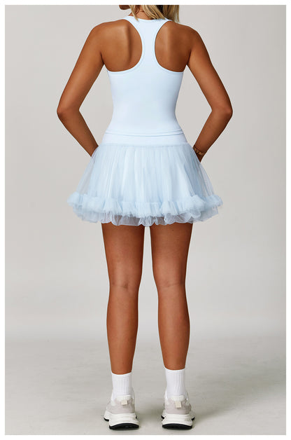 Sollinarry Summer Anti Exposure Base High Waist Tennis Skirt Casual A line Skirt Mesh Sports