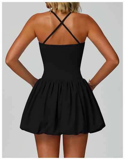 Sollinarry Cross Back Tennis Dress Nude Feel Anti Exposure Exercise Dress Outdoor Casual Running Sports Dress