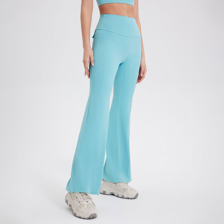 Spring Summer Lycra Sports Nude Feel Yoga Pants Women High Waist Hip Lift Bell Bottom Pants Sports Fitness Dance Fitness Micro Pants
