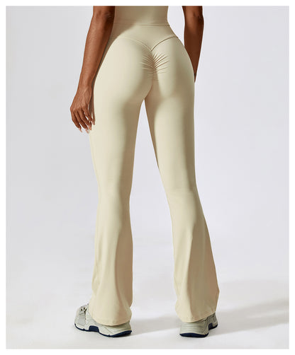 Sollinarry Wide Leg Tight Nude Feel Hip Lifting Yoga Bell Bottom Pants Dance High Waist Bootcut Casual Sports Pants