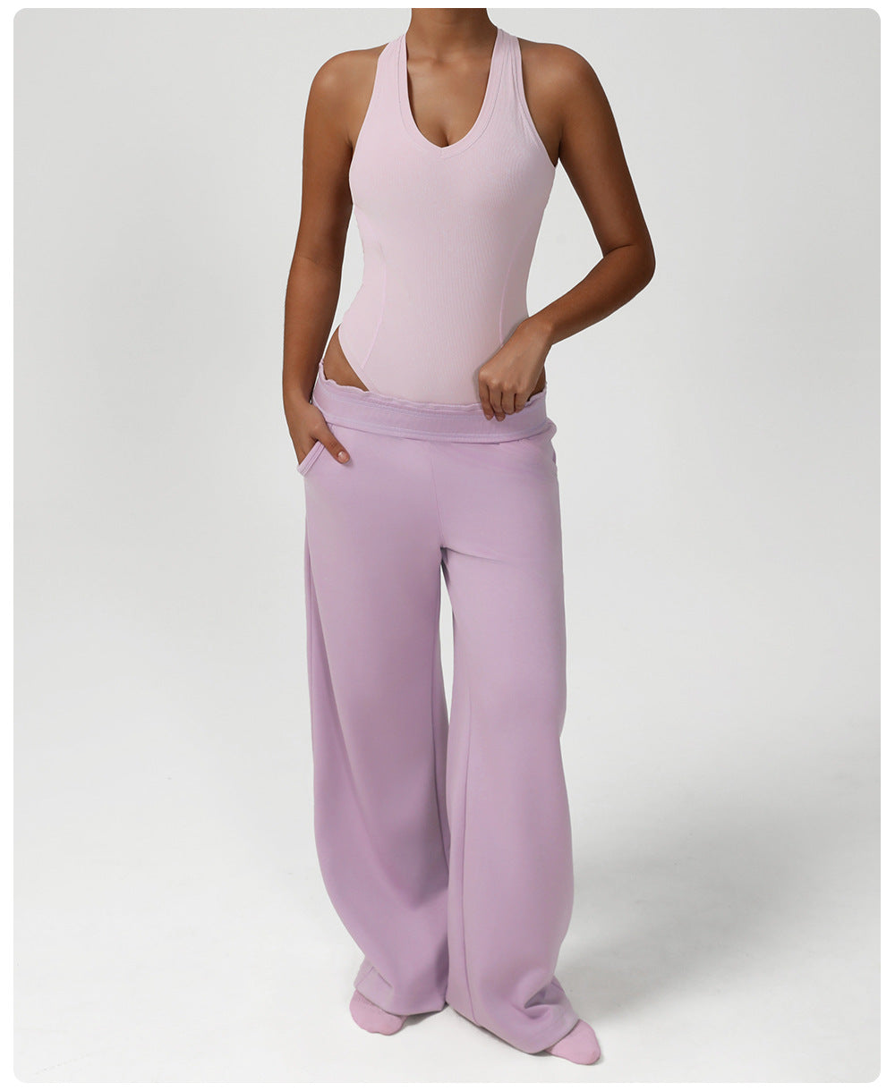 Loose Casual Straight Leg Wide Leg Pants Yoga Clothes Dance Training Sports Trousers Mop Pocket Sweatpants