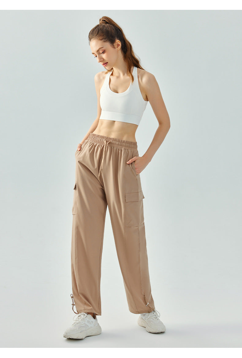 High Waist Yoga Wide Leg Pants Loose Fitted Figure Flattering Sports Pants Women Casual Sports Straight Pocket Fitness Pants