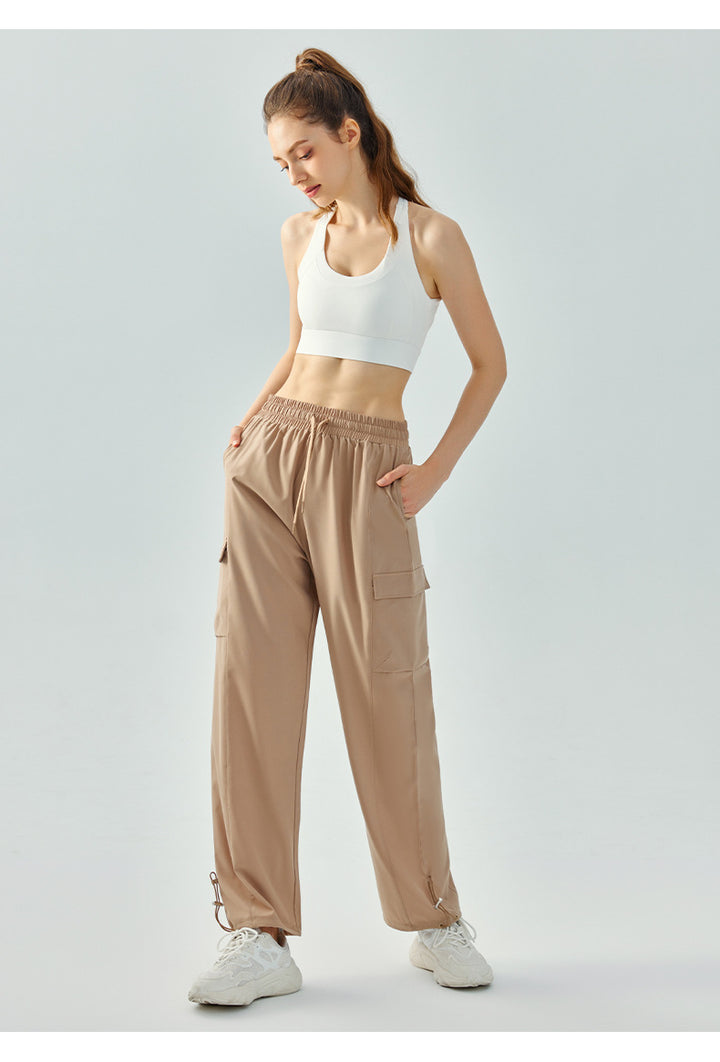 High Waist Yoga Wide Leg Pants Loose Fitted Figure Flattering Sports Pants Women Casual Sports Straight Pocket Fitness Pants