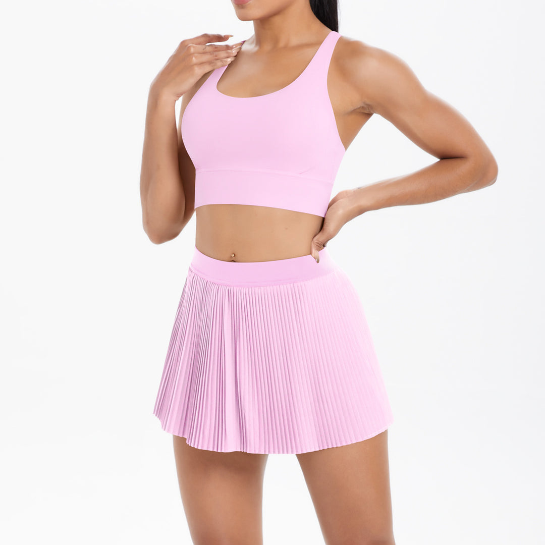 Yoga Wear Sexy Beauty Back Sports Bra Anti Exposure Breathable Tennis Skirt Tight Culottes Fitness Set Women