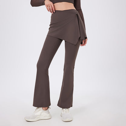 Two Piece Set High Waist Pleated Hip Lifting Nude Feel Yoga Pants Fart Curtain Outer Wear Running Workout Pants Breathable Fitness Bell Bottom Pants