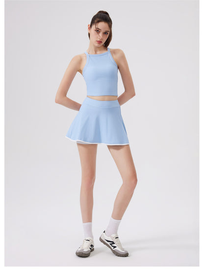 Nude Feel Quick-Drying Sports Short Skirt Sports Fitness Thread Yoga A line Short Skirt Exposure Sports Tennis Skirt