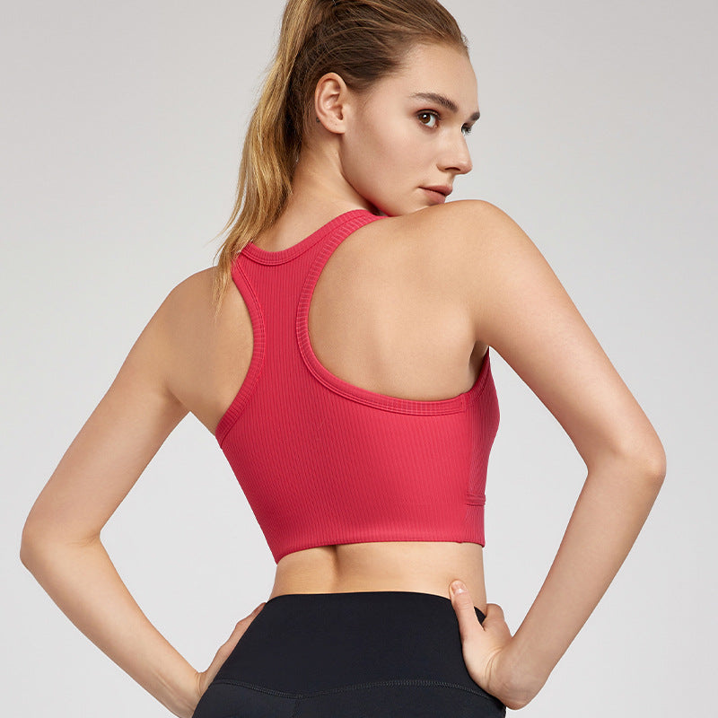 Spring Summer Strong Support Beauty Back Yoga Vest Women Chest Pad Nude Feel I-Shaped Workout Underwear Running Top