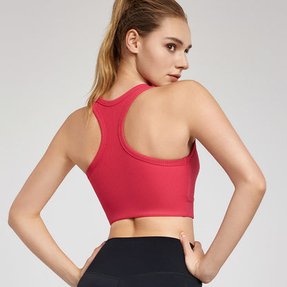 Spring Summer Strong Support Beauty Back Yoga Vest Women Chest Pad Nude Feel I-Shaped Workout Underwear Running Top