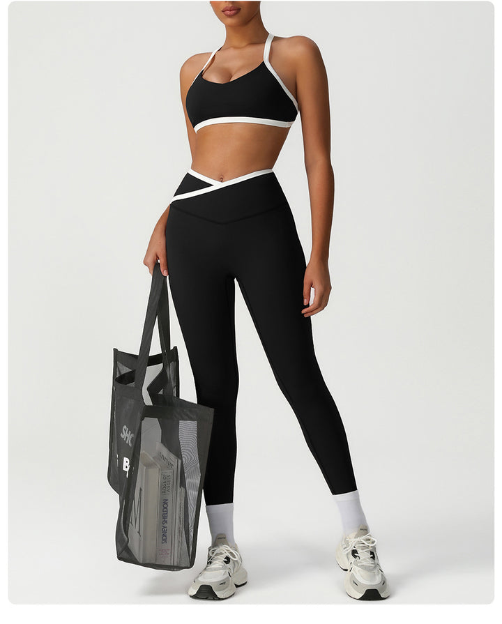 Peach Hip High Waist Tight Yoga Pants Women Gather Shockproof Bra Running Sports Set Workout Clothes