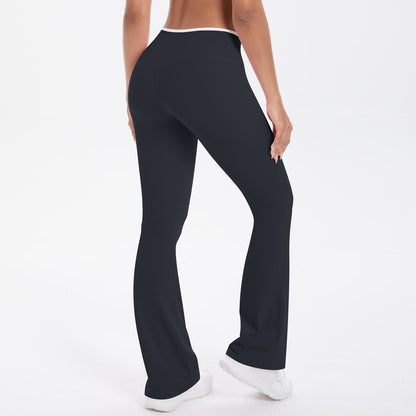 Yoga Pants Micro Pull Contrast Colour Cross High Waist Wide Leg Bell Bottoms Women Sports Fitness Pants