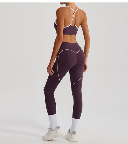 Contrast Color Yoga Clothes High Elastic Hip Lifting Sport Fitness Pants High Waist Nude Feel Outer Wear Running Sports Ninth Pants