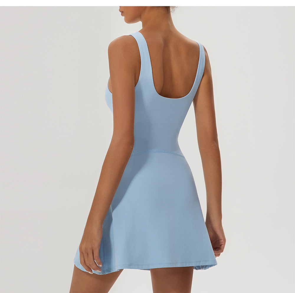 Indoor Outdoor Faux Two Piece Anti Exposure Tennis Dress High Elastic Belt Chest Pad Sports Outdoor Yoga Clothes Dress