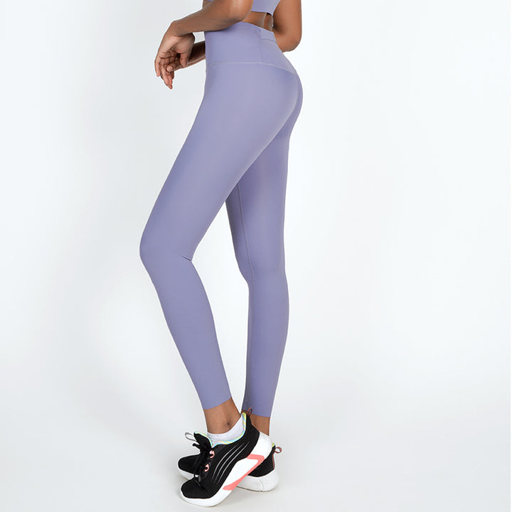 Spring Summer Nude Feel Yoga Pants Back Waist Pocket Earphone Hole High Waist Stretch Yoga Ninth Pants