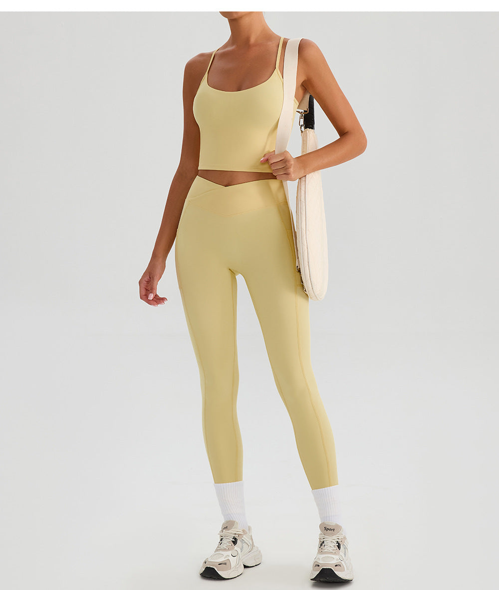 Summer High Waist Cross Yoga Trousers Nude Feel Quick Drying Fitness Outer Pocket Running Body Shaping Sports Trousers