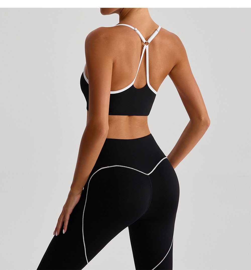 Contrast Color Yoga Clothes High Elastic Hip Lifting Sport Fitness Pants High Waist Nude Feel Outer Wear Running Sports Ninth Pants