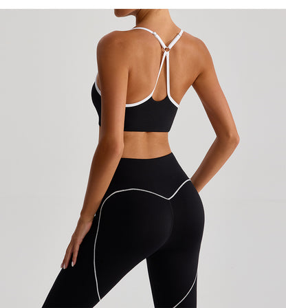 Contrast Color Yoga Clothes High Elastic Hip Lifting Sport Fitness Pants High Waist Nude Feel Outer Wear Running Sports Ninth Pants