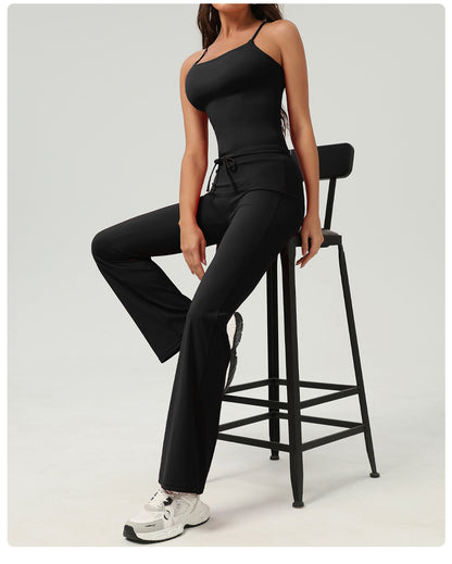 Peach Hip Raise Yoga Bell-Bottom Pants Fitness Sports Wide Legs Bootcut Trousers High Waist Drawstring Quick Drying Yoga Pants Women