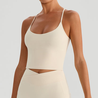 Summer Nude Feel Sports Underwear Women Workout Top Outerwear Camisole with Chest Pad Yoga Bra Yoga Clothes