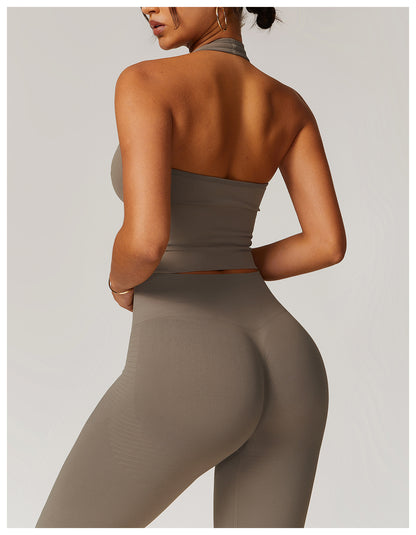 Sollinarry Breathable Halter Beauty Back Yoga Bra Seamless Sports Underwear Women Summer Shockproof Workout Top