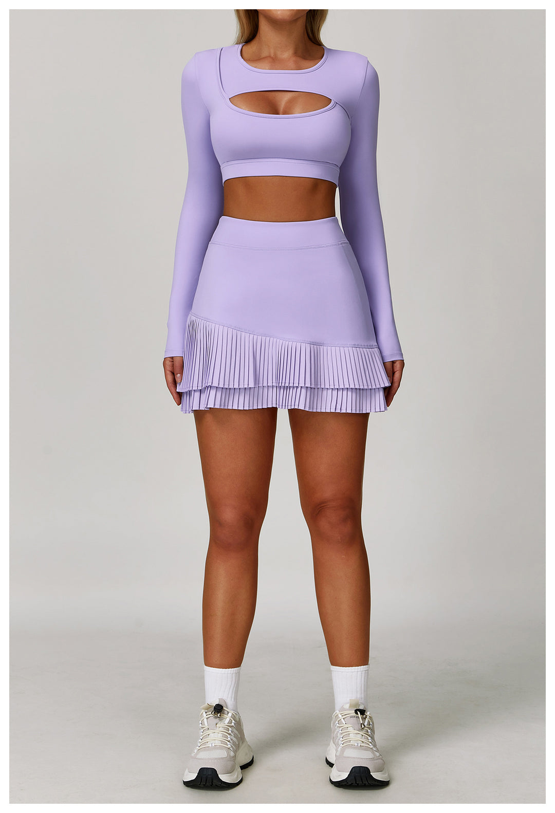 Sollinarry Sports Skirt Nude Feel High Waist Belly Wrap Pleated Skirt Anti Exposure Bottom Shorts Pocket Skirt