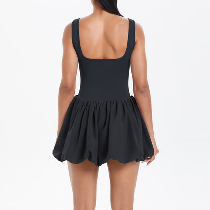 Cool Jumpsuit Tennis Skirt Sexy Beauty Back Pocket Backing Culottes Fitness Solid Color Sports Dress Women