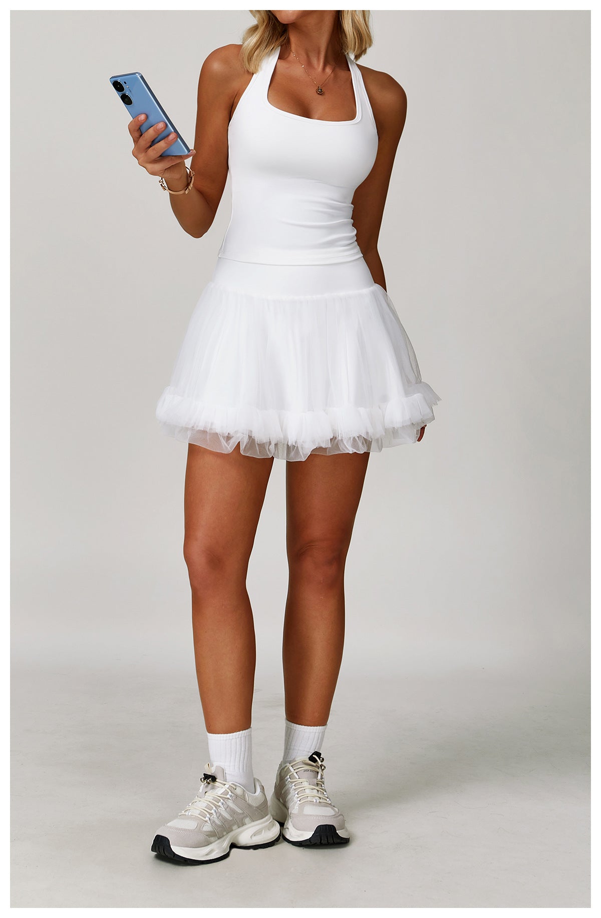 Sollinarry Summer Anti Exposure Base High Waist Tennis Skirt Casual A line Skirt Mesh Sports