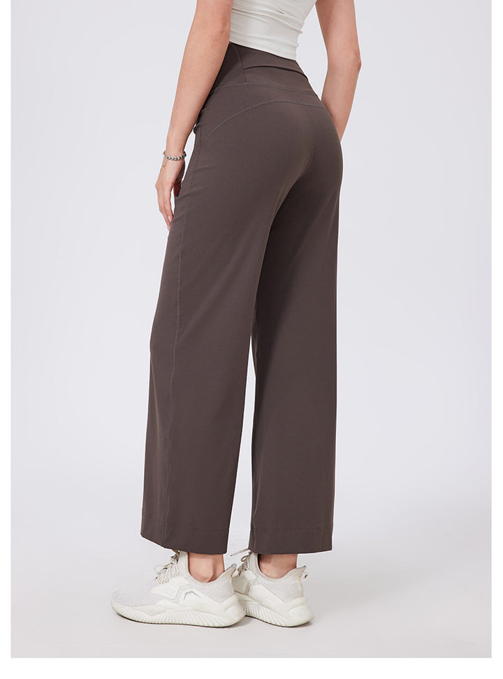 High Waist Belly Contracting Sports Loose Straight Leg Trousers Women Quick Drying Running Thin Fitness Pant Belt Pocket Nude Feel Yoga Pants