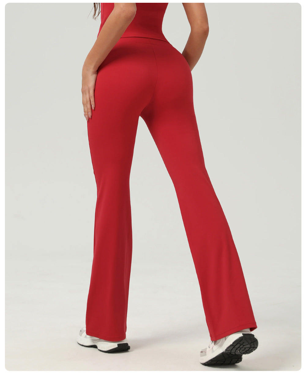Peach Hip Raise Yoga Bell-Bottom Pants Fitness Sports Wide Legs Bootcut Trousers High Waist Drawstring Quick Drying Yoga Pants Women