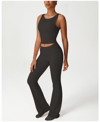 Folding High Waist Hip Lift Yoga Pants Casual Slim Fit Wide Leg Bell Bottoms Sports Fitness Outdoor All Matching Trousers