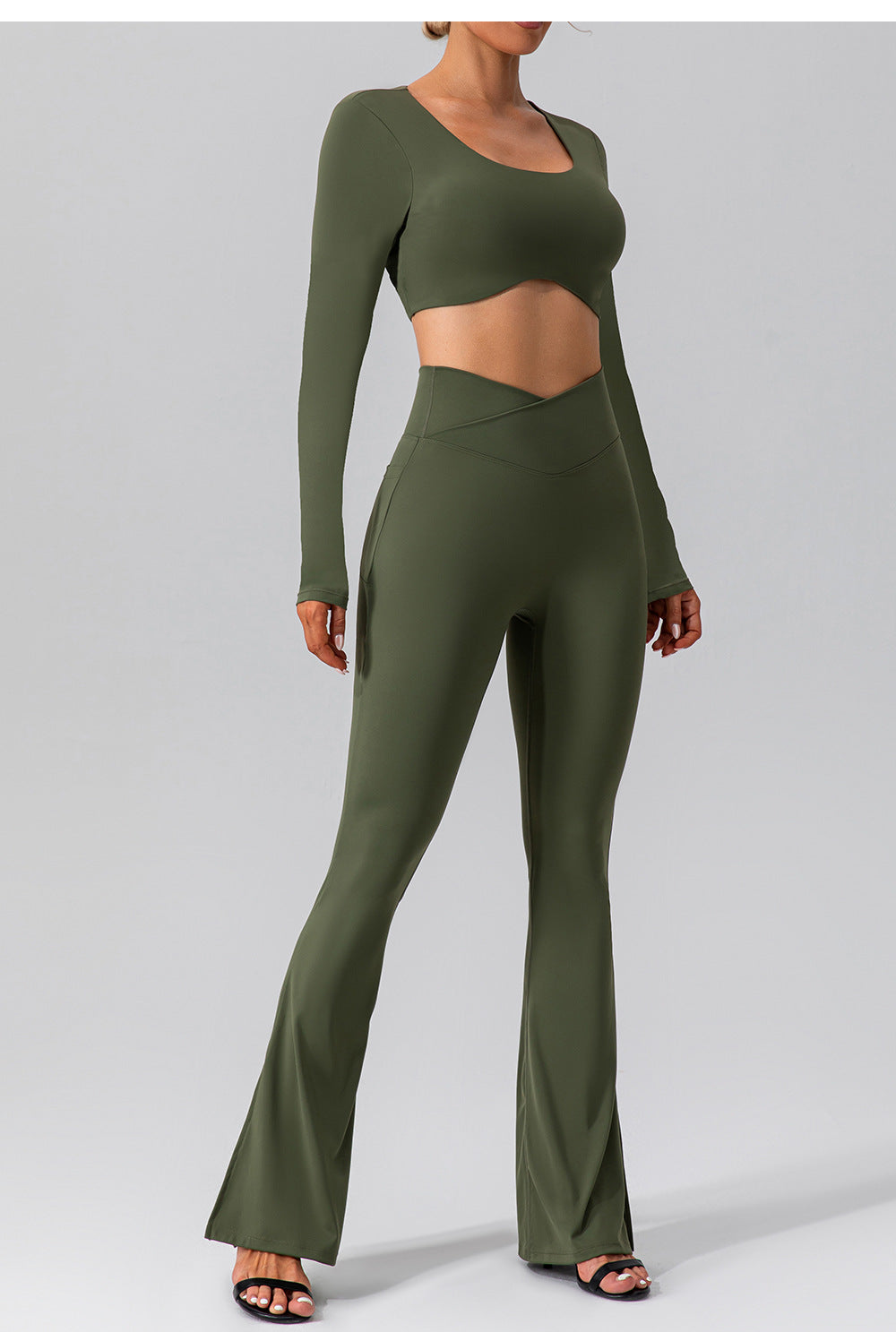 Autumn Nude Feel Stretch Sports Yoga Bell Bottom Pants Skinny Slimming High Waist Peach Hip Lifting Fitness Trousers