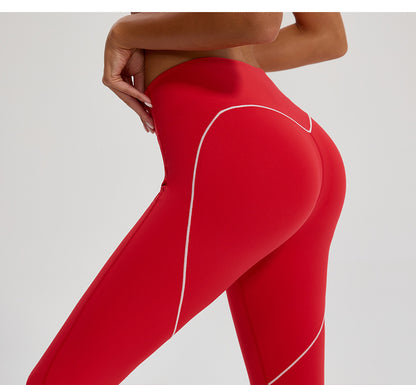 Contrast Color Yoga Clothes High Elastic Hip Lifting Sport Fitness Pants High Waist Nude Feel Outer Wear Running Sports Ninth Pants