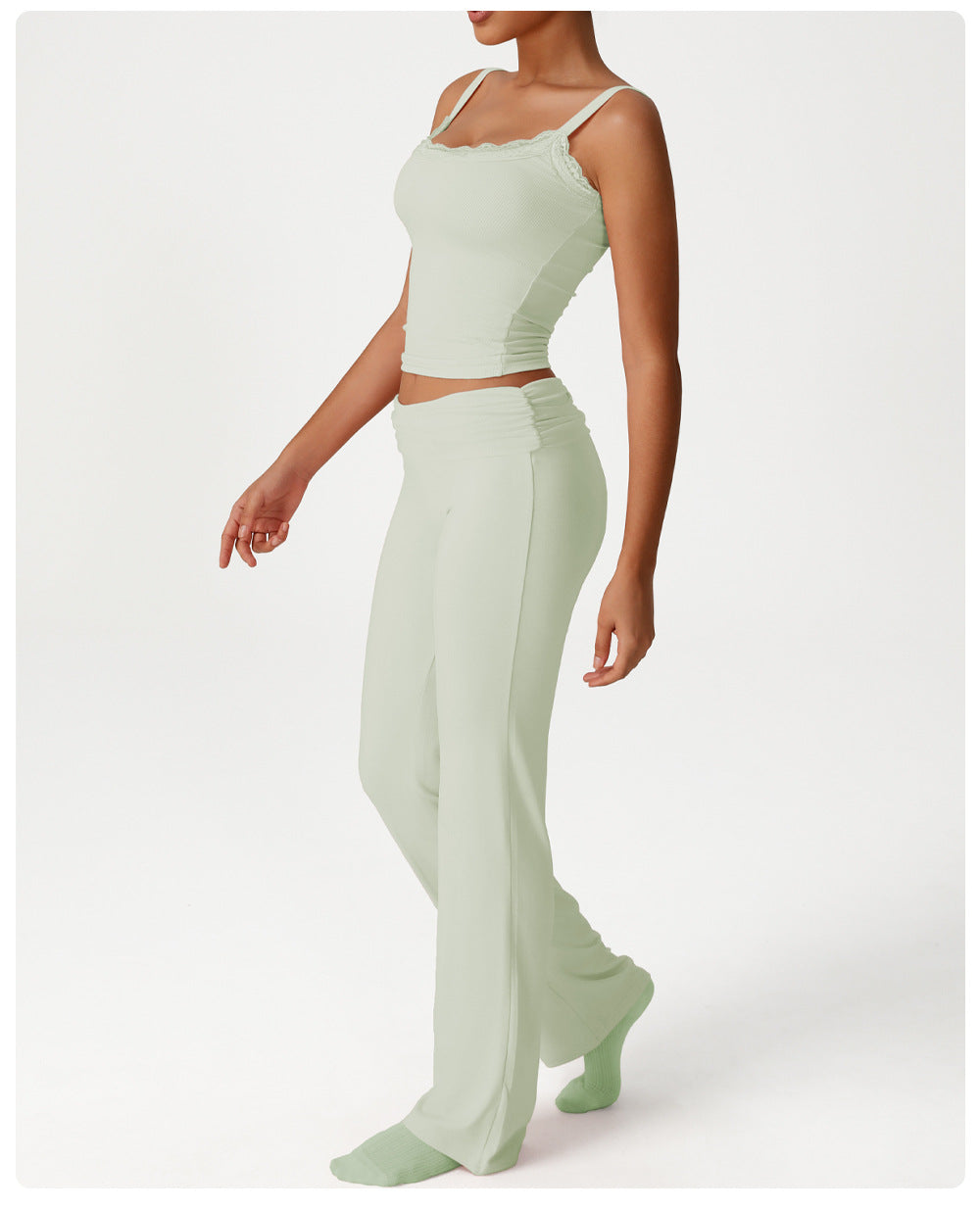 Pleated Micro Pull Yoga Pants High Waist Belly Contracting Running Sports Wide Legs Trousers Fitted All Matching Casual Bell Bottom Pants