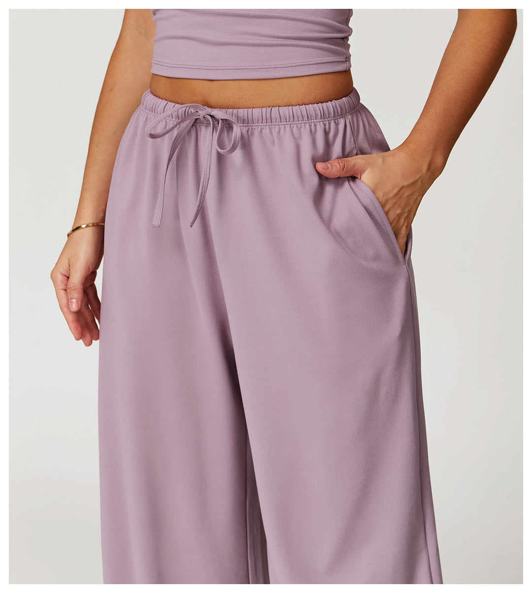 Sollinarry Brushed Trousers Embellished Wide Leg Loose Casual Pants Women Sports Fitness Elastic Drawstring Trousers