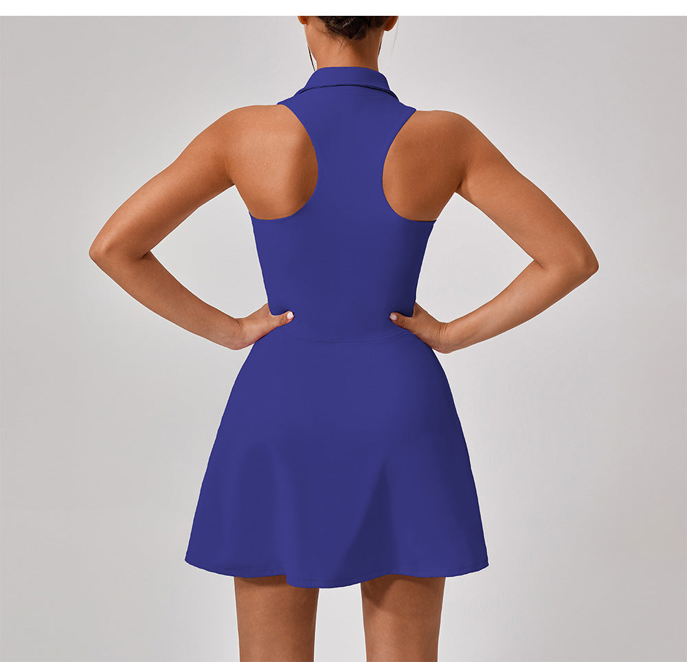 Spring Summer Skinny Slimming High Top Sports Dress Women Running Golf Tennis Workout Clothes Collared Suit