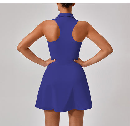 Spring Summer Skinny Slimming High Top Sports Dress Women Running Golf Tennis Workout Clothes Collared Suit