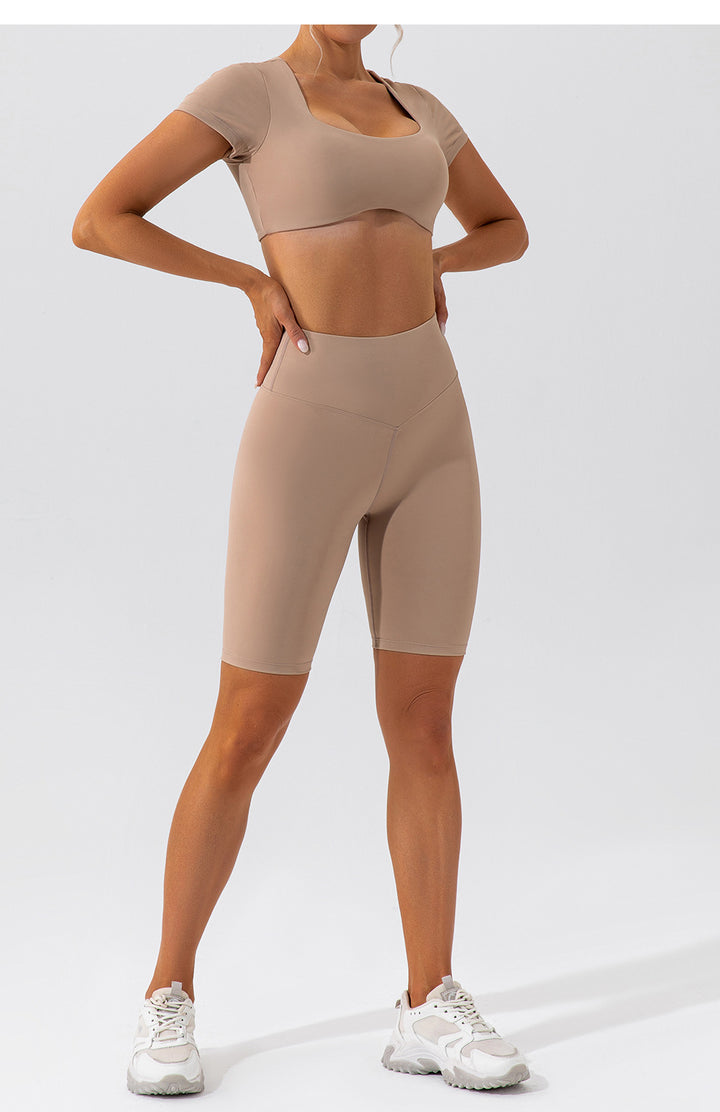 Summer Yoga Clothes Shorts Suit Short Sleeve Beauty Back Running Quick Drying Exercise Yoga Clothes Suit Women