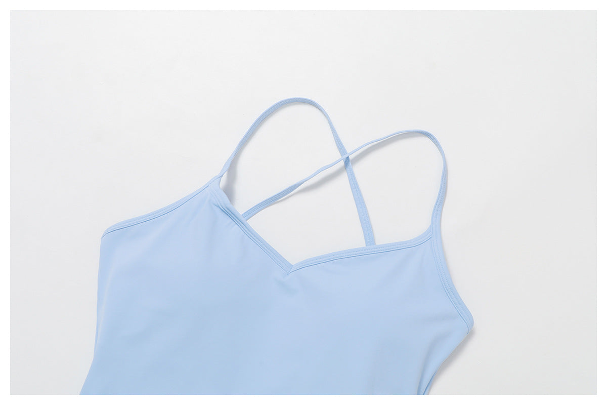 Sollinarry Cross Back Tennis Dress Nude Feel Anti Exposure Exercise Dress Outdoor Casual Running Sports Dress