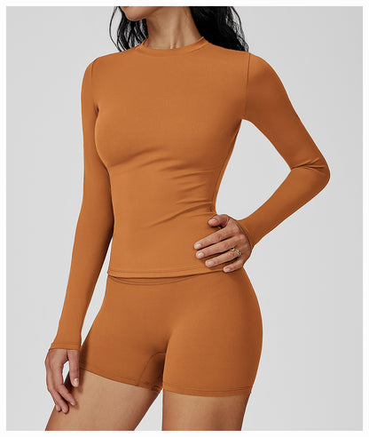 Long Sleeve Yoga Clothes round Neck Slim Fitness Clothes Outdoor Running Sport Long Sleeve T shirt