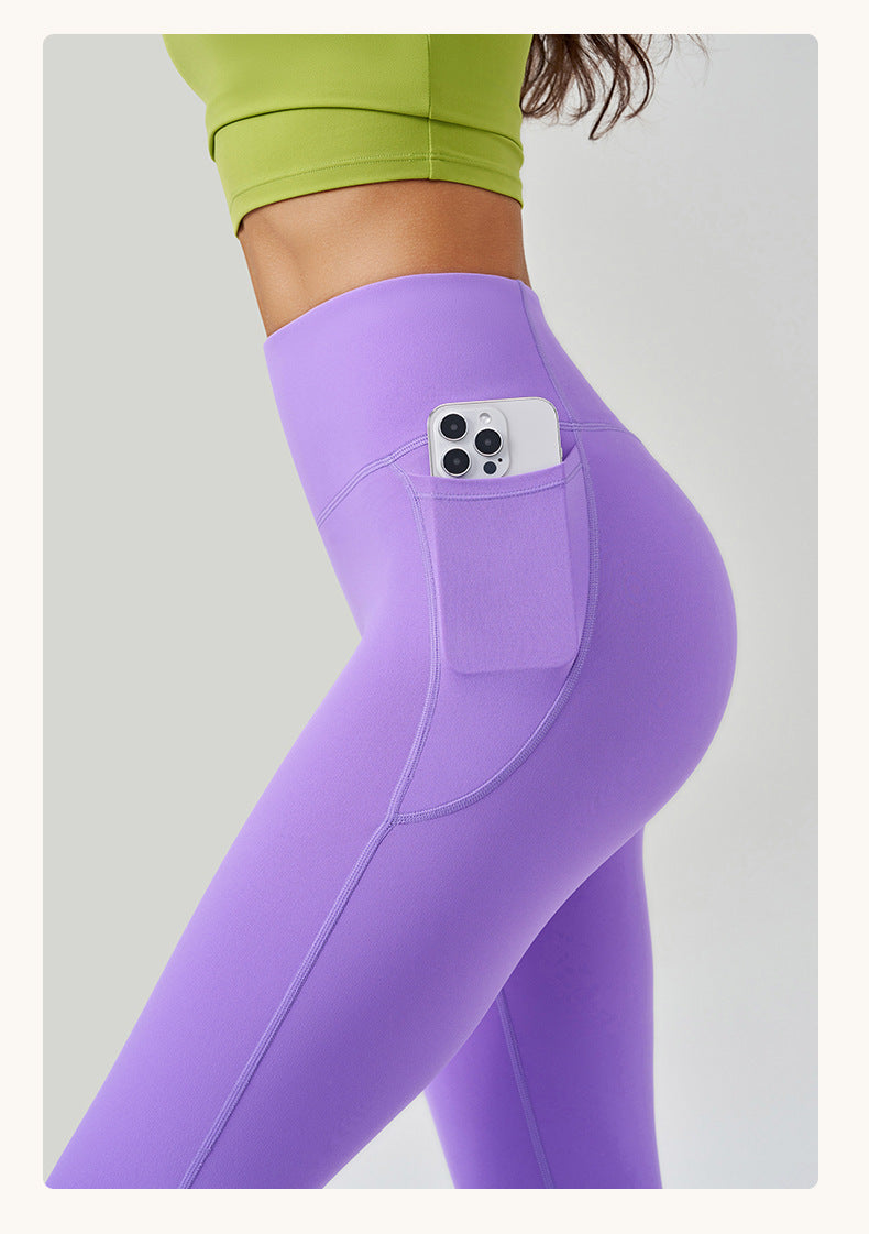 Brushed Yoga Pants Women Cloud Feeling No Embarrassment Line Pocket Yoga Clothes High Waist Peach Hip Trousers