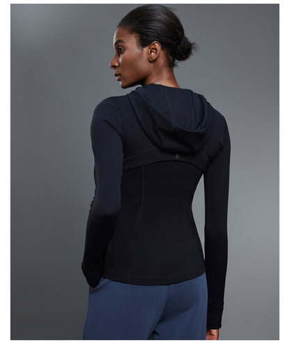 Yoga Jacket Women Slim Fit Slimming Hooded Cardigan Coat Running Sports Fitness Long Sleeved Upper Garment