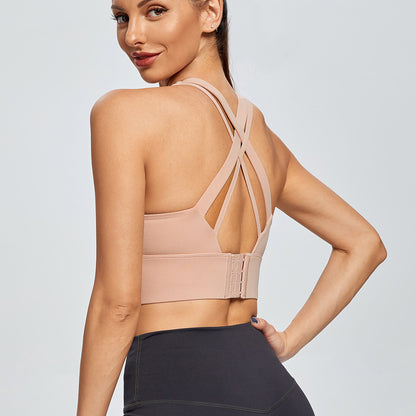 Shockproof Cross Back Running Workout Vest Women Push up High Strength Sports Yoga Bra Crisscross